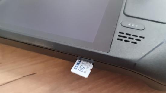Best SD card for Steam Deck: the Samsung EVO Plus microSD pokes out of a Steam Deck