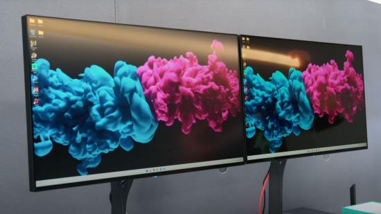 The Eve Spectrum matte and glossy gaming monitors side by side