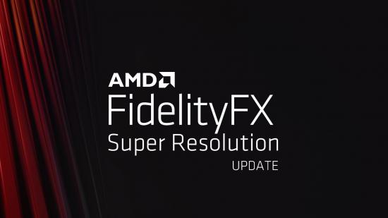 AMD FSR 2.0: The official AMD FidelityFX Super Resolution logo against a black background, with a red accent on the left