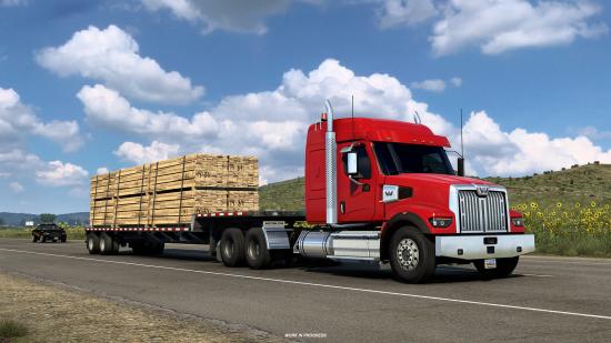 A drop deck trailer in American Truck Simulator 1.44