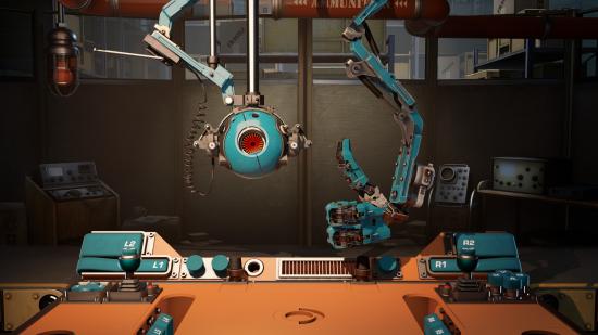 Getting a thumbs-up from a robot in Aperture Desk Job