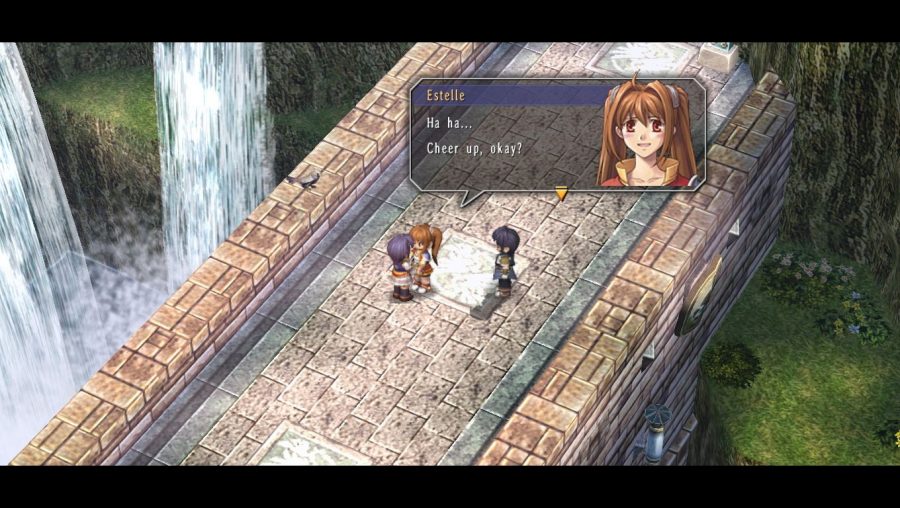 Talking to a Woman on a Bridge in Trails in the Sky, One of the Best Offline Games on PC