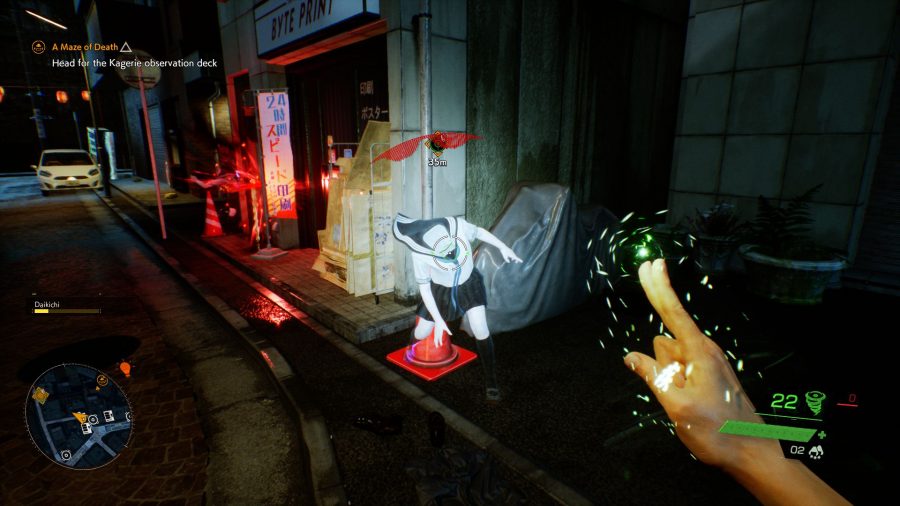 Ghostwire: Tokyo review: combat against a ghostly apparition near Shibuya in Tokyo
