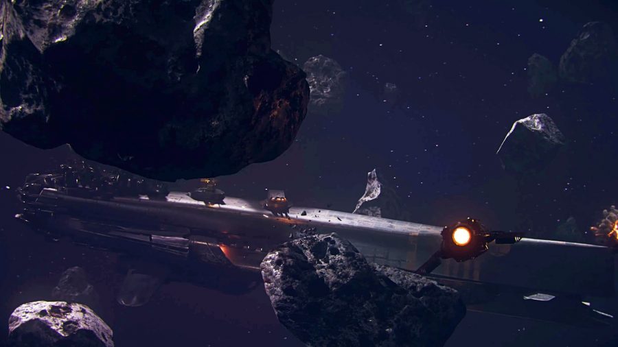 A still from survival FPS Maruaders trailer showing CGI space combat