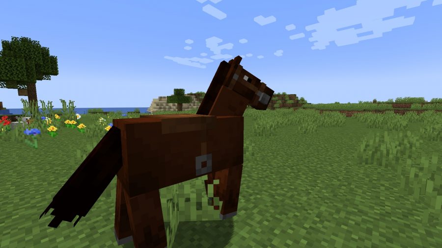 Un cheval équipé d'une selle Minecraft