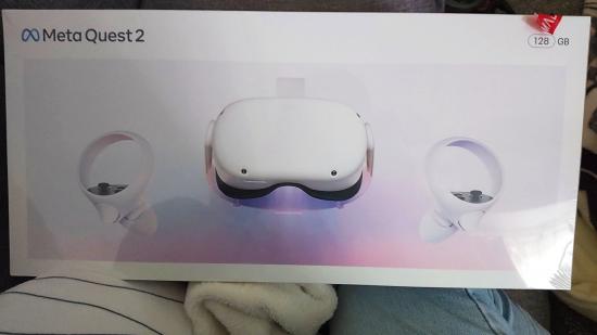 The new retail packaging for the Oculus Quest 2, now named the Meta Quest 2 with newly changed logo too