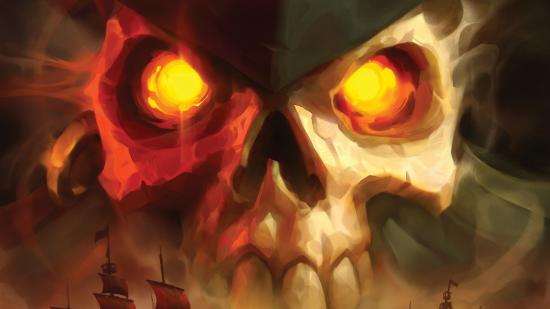 Sea of Thieves Forts of the Forgotten: Captain Flameheart, a ghostly skull with fiery glowing eyes
