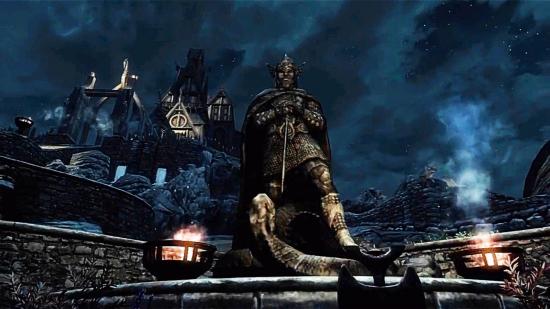 One of Whiterun's great statues in Skyrim