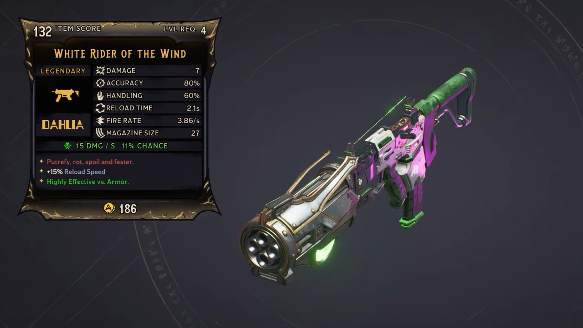 Tiny Tina's Wonderlands legendary weapons: the stats and model of the White Rider of the Wind SMG