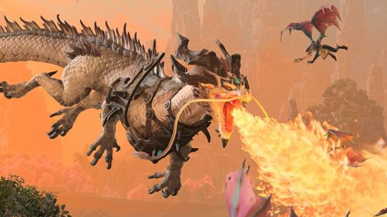 Total War Warhammer 3 alt-tab crash fix: A dragon breathes flame while soaring through the sky