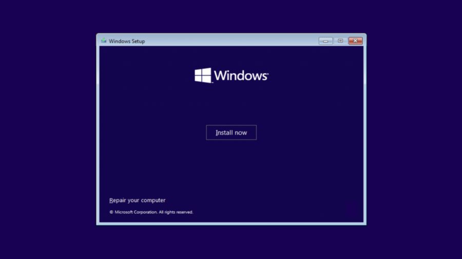Windows 11 installation surface  with instal  present  fastener  and navy backdrop