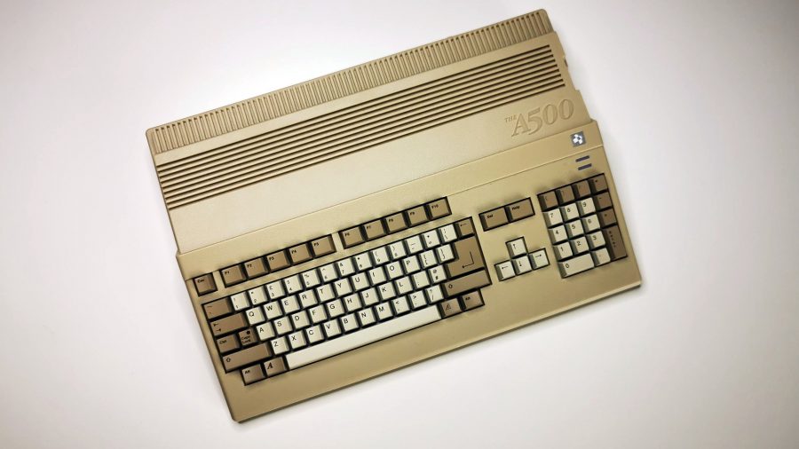 A500 Mini retro gaming PC on white backdrop