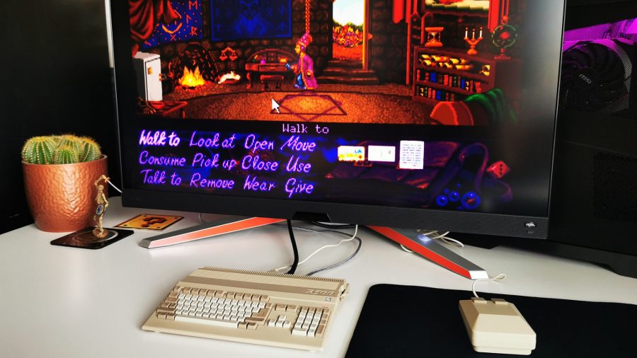 A500 Mini setup with Simon the Sorcerer Amiga game on screen