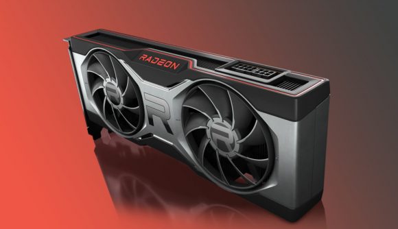 AMD Radeon RX 6750 GPU on red backdrop
