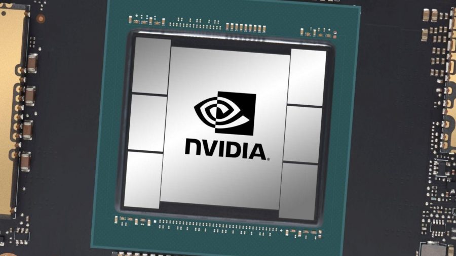  Nvidia graphic of GPU with logo connected  top