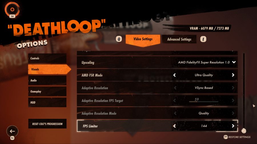 AMD FSR as it appears in the Deathloop settings menu