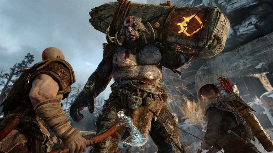 A screenshot from God of War, a videogame that supports AMD FSR
