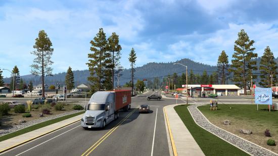 A rural intersection in American Truck Simulator's Montana map