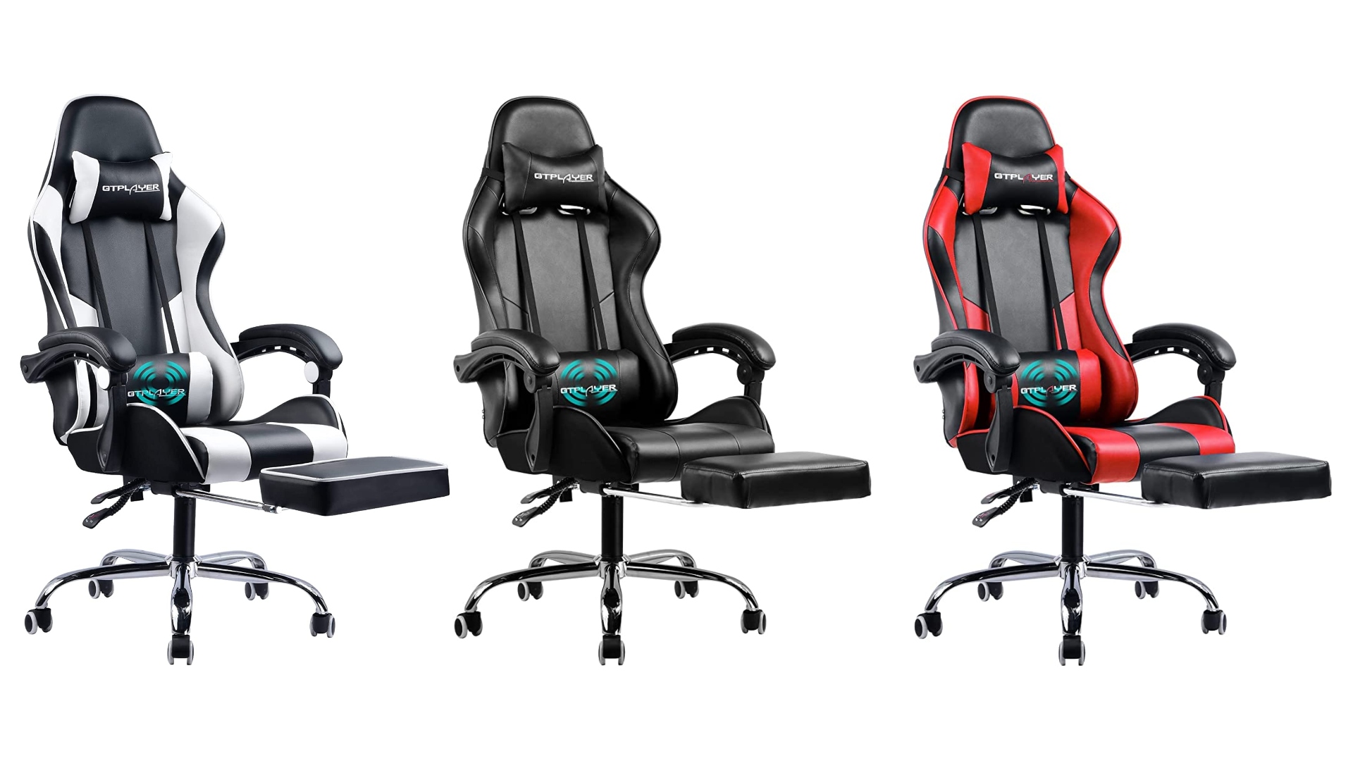 Best Amazon gaming chairs: GTplayer gaming chair. Image shows the chair in three models.