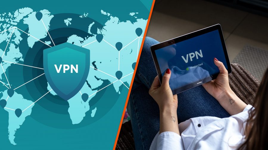 Best VPN for different occasions: one image shows VPN servers around the world, and another, which it has been spliced against, shows a person holding a tablet with VPN protection.