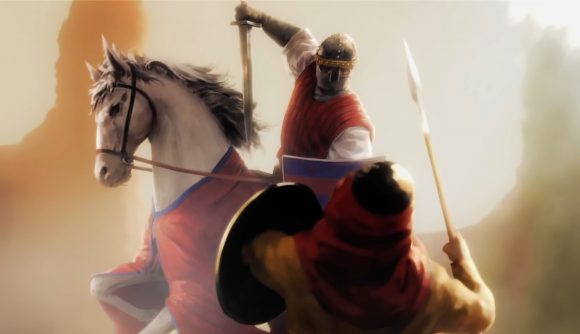 A Spanish warrior on horseback clashes with a Moorish spearman in Crusader Kings 3