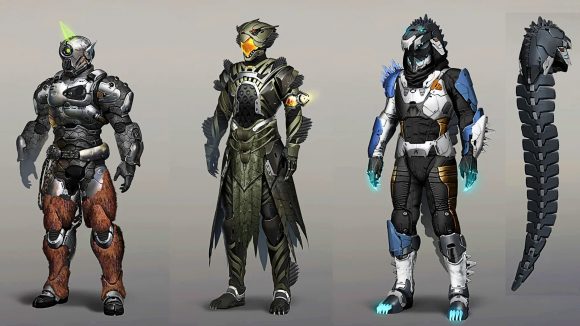 Destiny 2 armor vote: three monster-inspired amour are displayed against a white wall