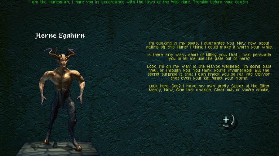 Forgotten Elder Scrolls games: Image of Battlespire conversation screen with character 