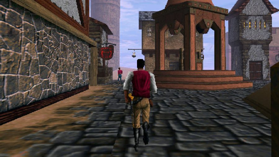 Forgotten Elder Scrolls games: image of character running through streets in Bethesda game Redguard