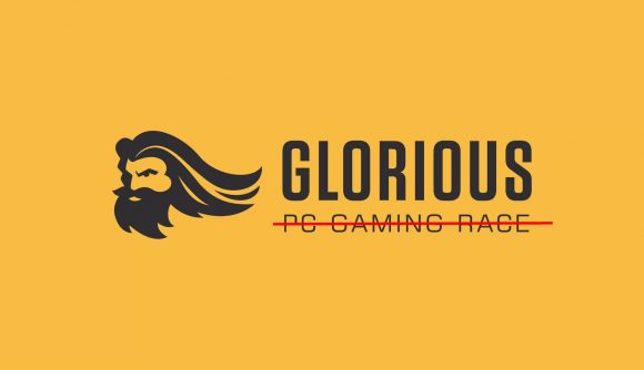 Glorious PC gaming race logo with red line and yellow backdrop
