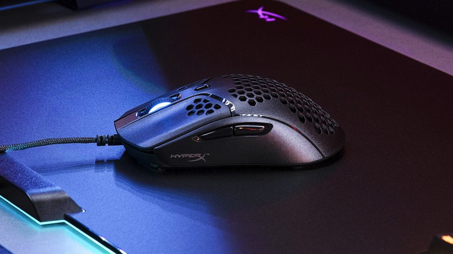 The HyperX Pulsefire Dart gaming mouse, viewed from the side