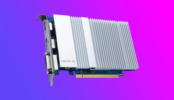Intel Arc Alchemist GPU: Iris Xe graphics card on blue and pink backdrop