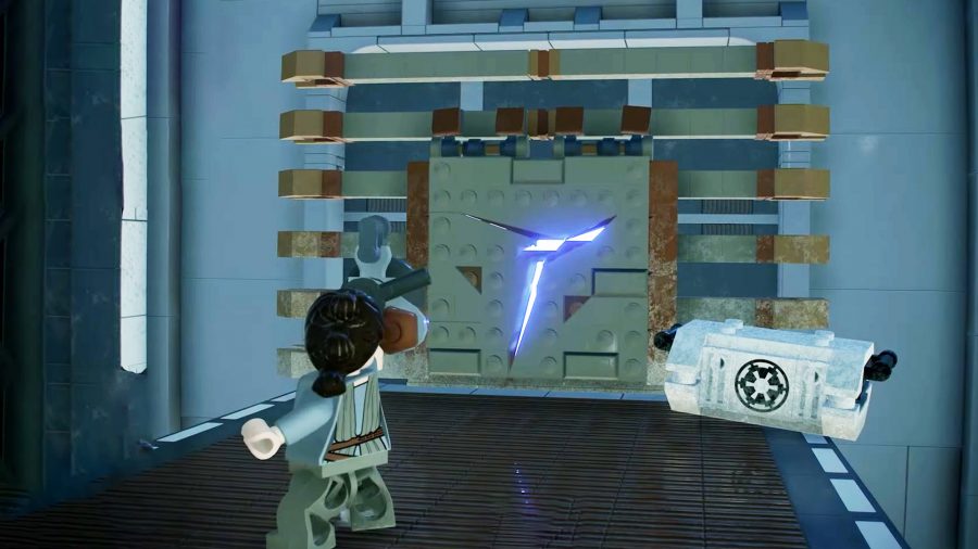 Rey aiming the Breaker Blaster, one of the scavenger abilities in Lego Star Wars The Skywalker Saga