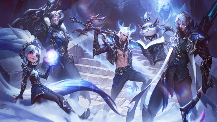 LoL EDG skins: a group of LoL champions pose in the snow