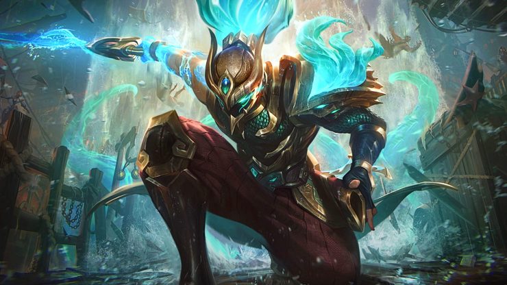 League of Legends' Yuso slices through water while wearing his Sea Dog skin