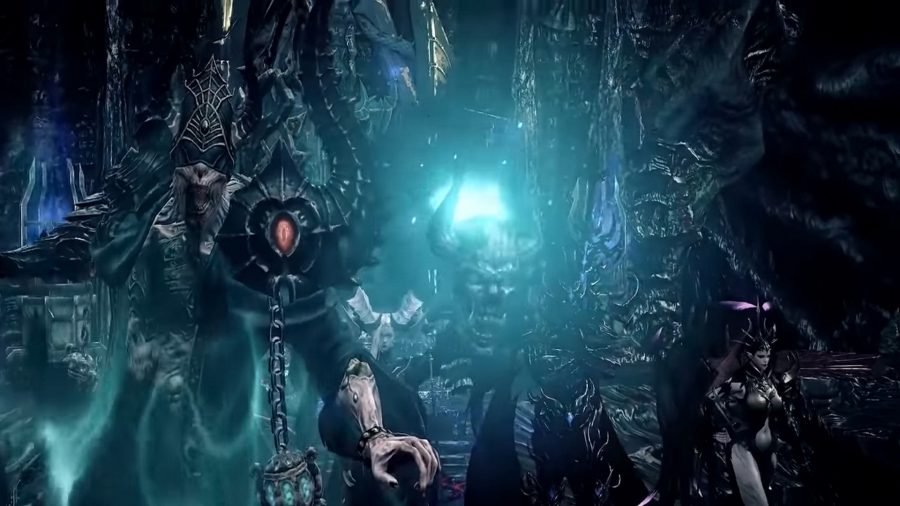 Lost Ark Online South Vern Hidden Quests: Three enemies dressed in black standing in front of blue light