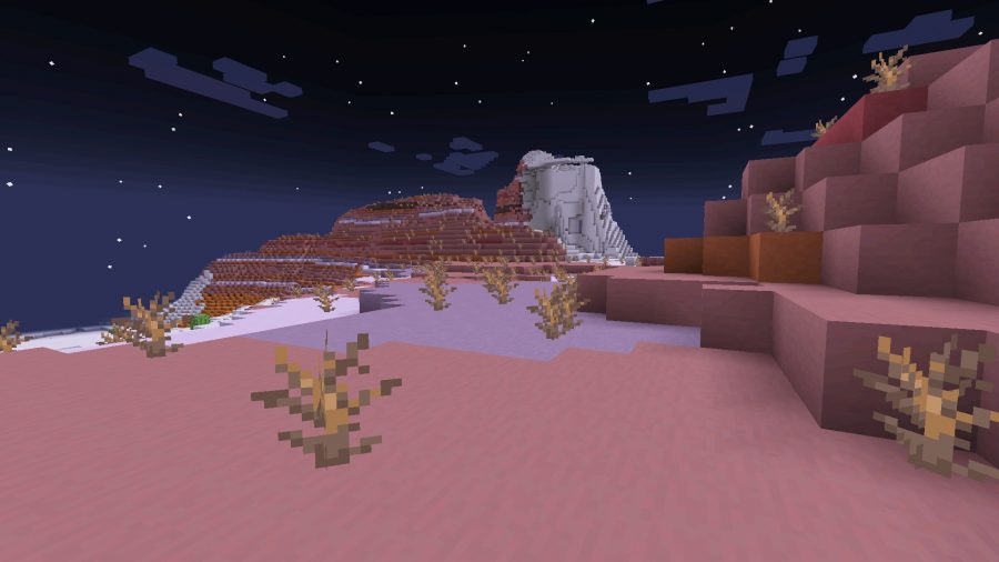 A hilly section of badlands, one of many Minecraft biomes