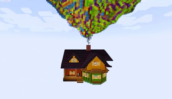 We see a house floating in the sky in one fan's Minecraft build of Pixar's Up