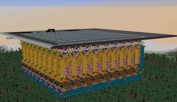 A massive floating structure in Minesweeper is actually a working version of Minesweeper, created by YouTuber CraftyMasterman