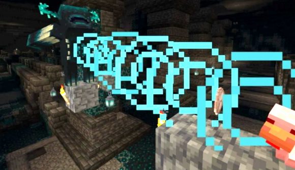 The Minecraft Warden launches a sonic attack at an animal in snapshot 22w15a