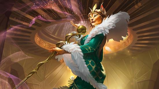 Magic: The Gathering - Cabarerri Cacophony deck: a tiger in a green robe appears against a gold backdrop