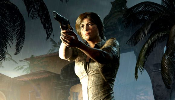 Next Tomb Raider game: Lara Croft points a gun offscreen in Shadow of the Tomb Raider