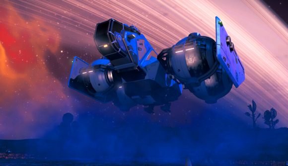 A Firefly-like ship prepares for a life of piracy in the No Man's Sky Outlaws update