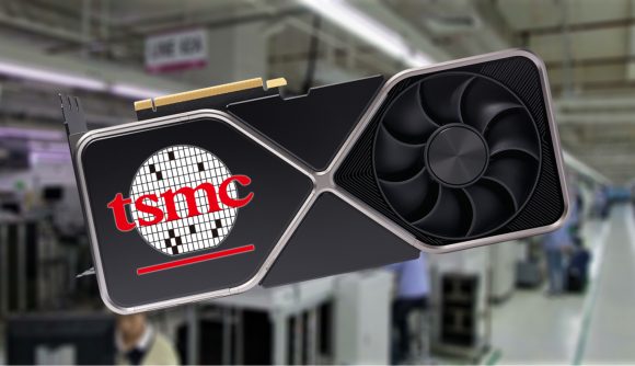 Nvidia GPU with TSMC logo with factor blurred in backdrop