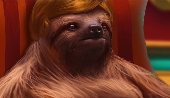 Epic free game: a sloth from Paradigm with a lush haircut looks at the camera
