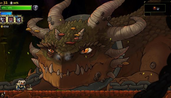 Rogue Legacy 2 release date: Standing near a large dragon in chains