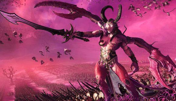 Total Warhammer 3 Immortal Empires release date: Slaanesh brandishes a sword
