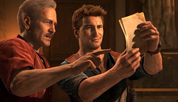Nate and Sulley look up the Uncharted Legacy of Thieves Collection release date on PC
