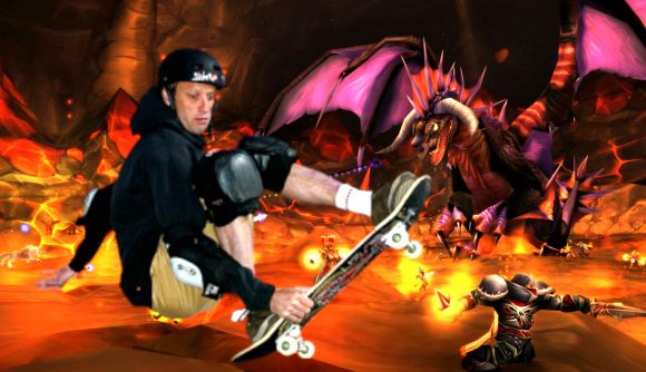 Vicarious Visions Blizzard Albany: Tony Hawk skates by a World of Warcraft raid