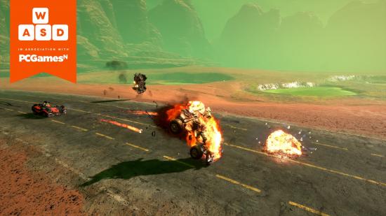 Post-apocalyptic armoured cars explode in combat in Dark Future: Blood Red States