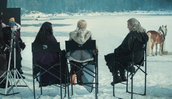 Witcher season 3 plot: the stars of Netflix's Witcher sit on stools behind the scenes